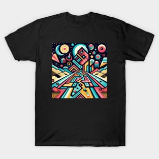 Retrofuturistic Dreamscape: A Synthesis of Space and Geometry T-Shirt